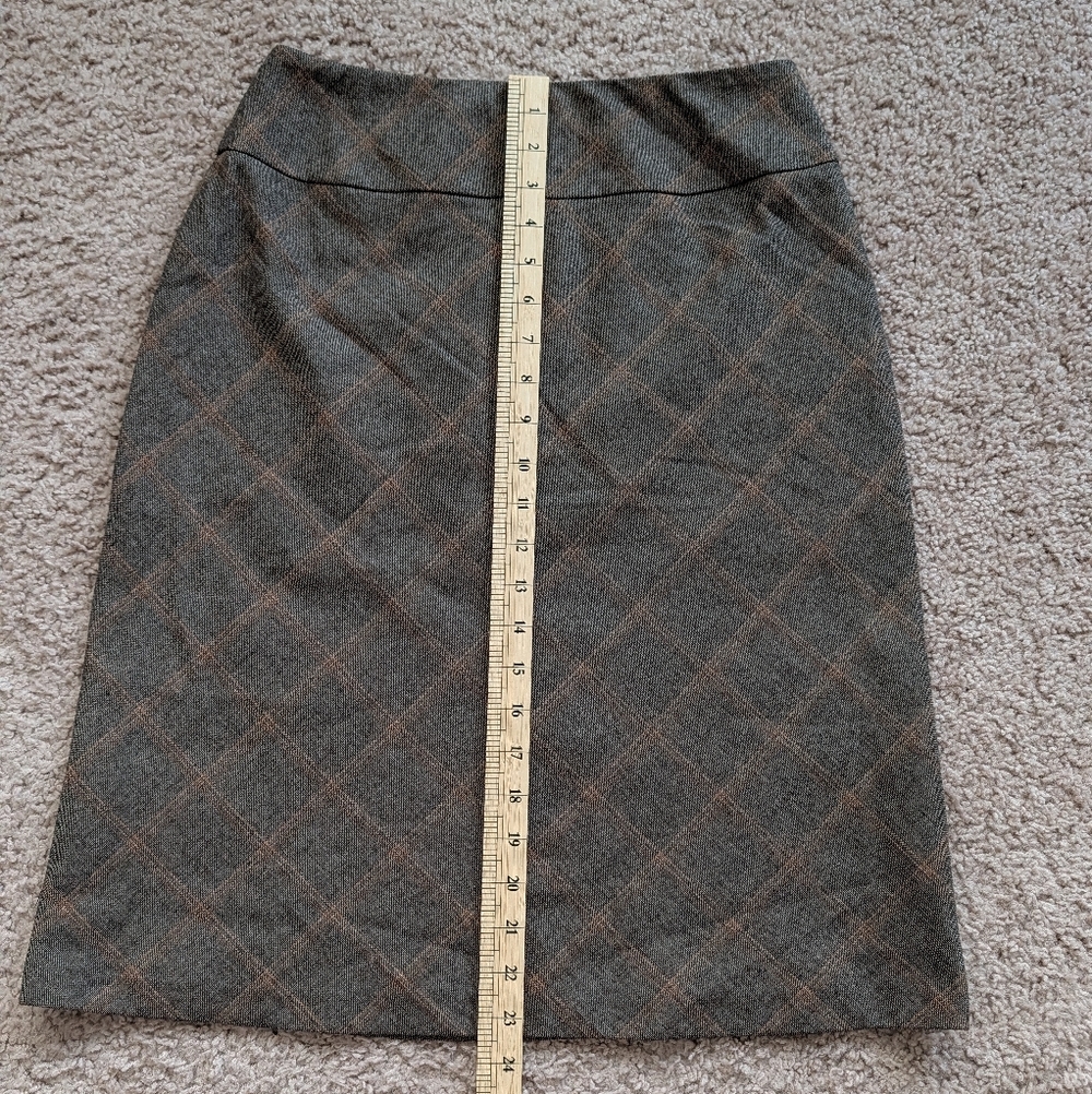 Crossing Pointe Vintage Gray Orange Plaid A-Line Pencil Mini Skirt Size 6 - Picture 8 of 8